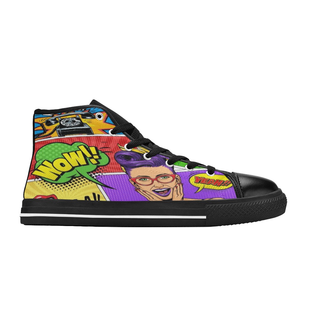 Comic bright strips with explosive Collectable Fly Women's Classic High Top Canvas Shoes (Model 017)
