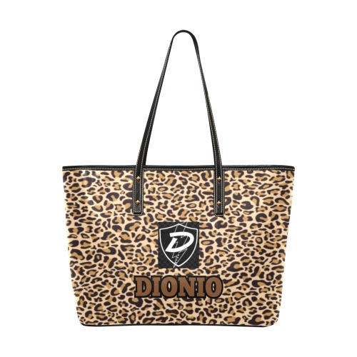 Dionio - Chic Leather Tote Bags (Cheetah Black Shield Logo) Chic Leather Tote Bag (Model 1709)