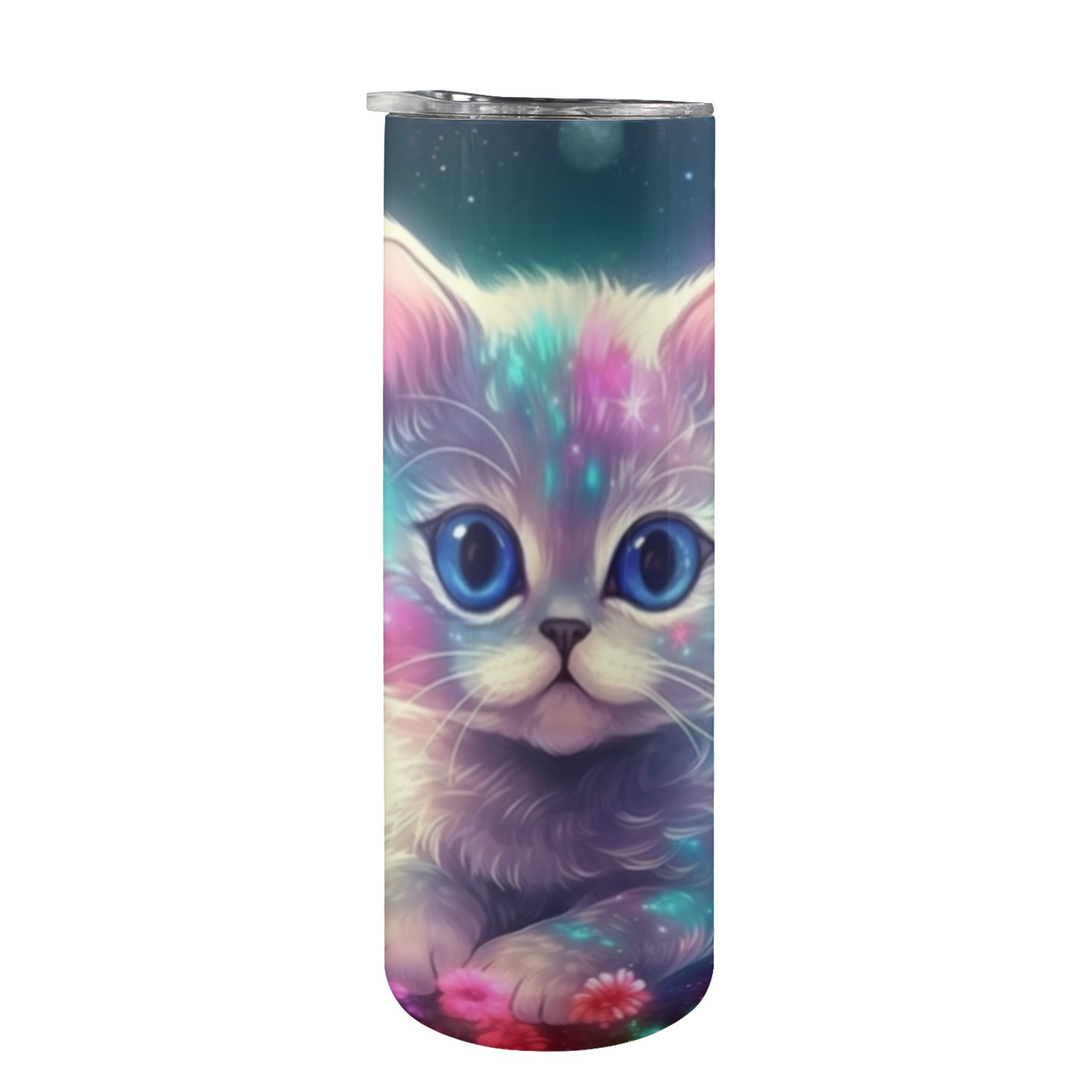 Neon Kitty - 20oz Tall Skinny Tumbler with Lid and Straw