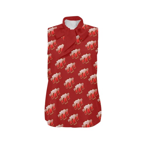Las Vegas Lucky Sevens 777 - Red Women's Bow Tie V-Neck Sleeveless Shirt (Model T69)