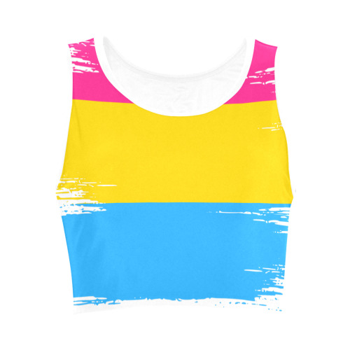 Pansexual Flag Pride LGBT LGBTQ Pink Yellow Blue Striped Women's Crop Top (Model T42)