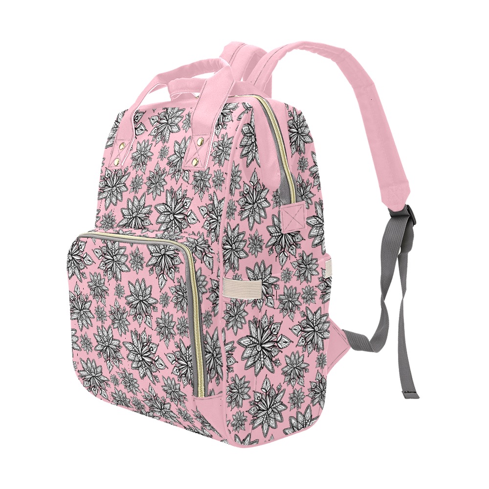 Creekside Floret pattern pink Multi-Function Diaper Backpack/Diaper Bag (Model 1688)