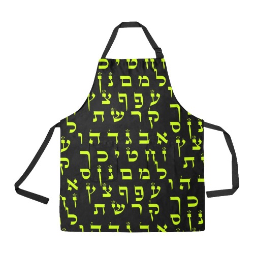 hebrew letters Torah scroll design-vert fluo All Over Print Apron