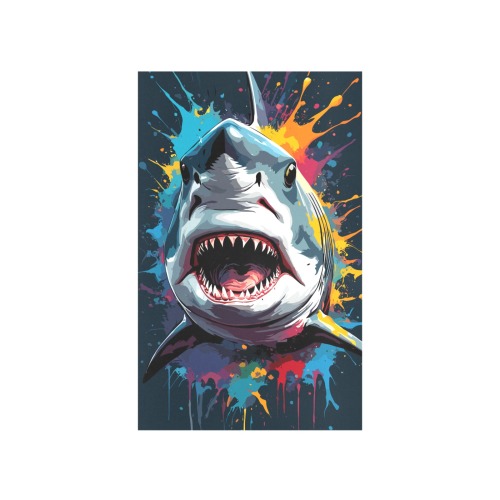 Aggressive shark. Cute, chic colorful fantasy art Art Print 19‘’x28‘’
