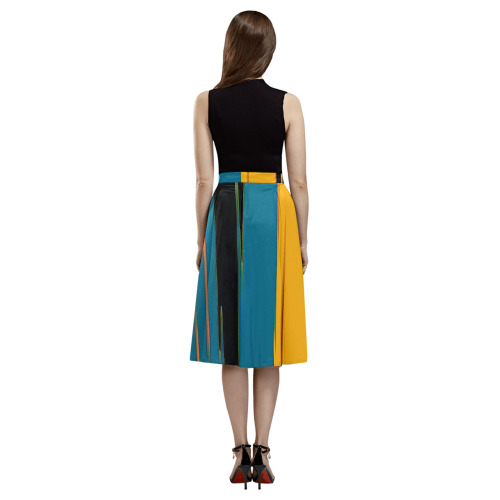 Black Turquoise And Orange Go! Abstract Art Mnemosyne Women's Crepe Skirt (Model D16)