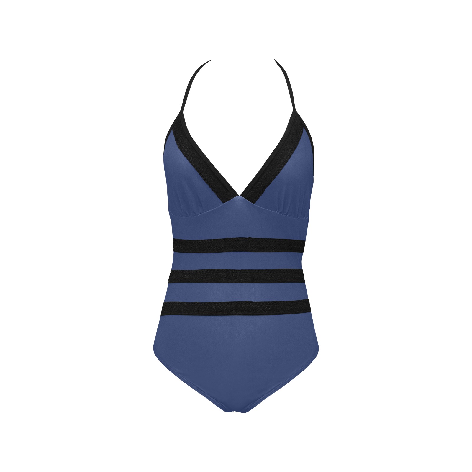 color Delft blue Lace Band Embossing Swimsuit (Model S15)