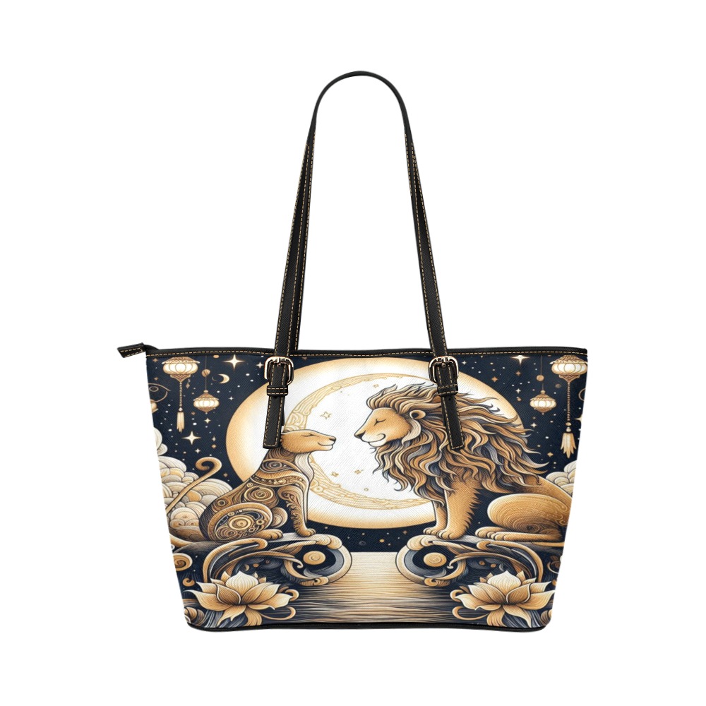 Moonlight Lions Love Leather Tote Bag/Small (Model 1651)