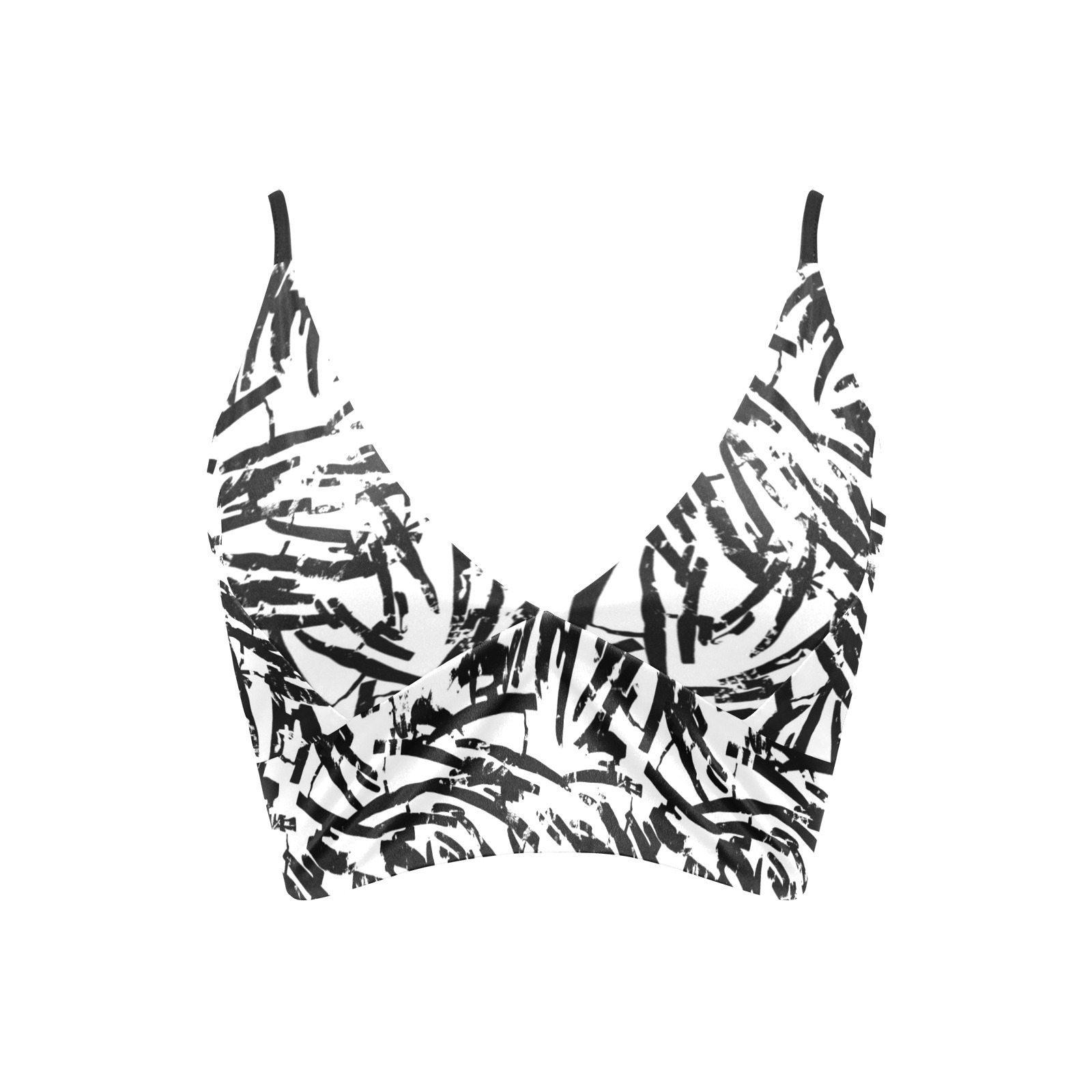 Brush Stroke Black and White Crop Bikini Top (Model S40)