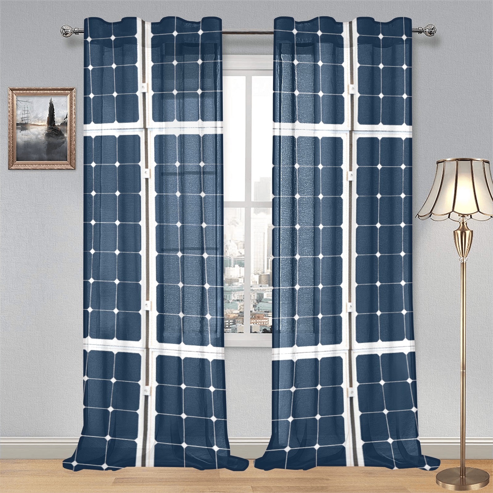 Solar Technology Power Panel Image Sun Energy Gauze Curtain 28"x95" (Two-Piece)