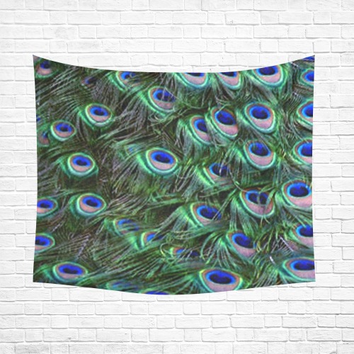 Peacock Feathers Cotton Linen Wall Tapestry 60"x 51"