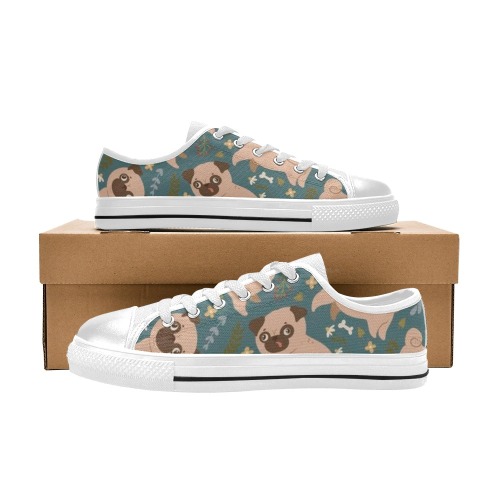 seamless-pattern-with-cute-pugs-flowers_250613-795 Low Top Canvas Shoes for Kid (Model 018)