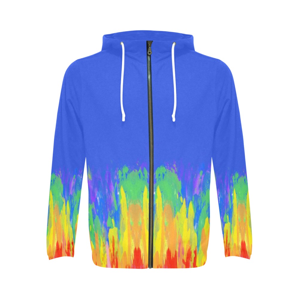Abstract Paint Flames Blue All Over Print Full Zip Hoodie for Men (Model H14)