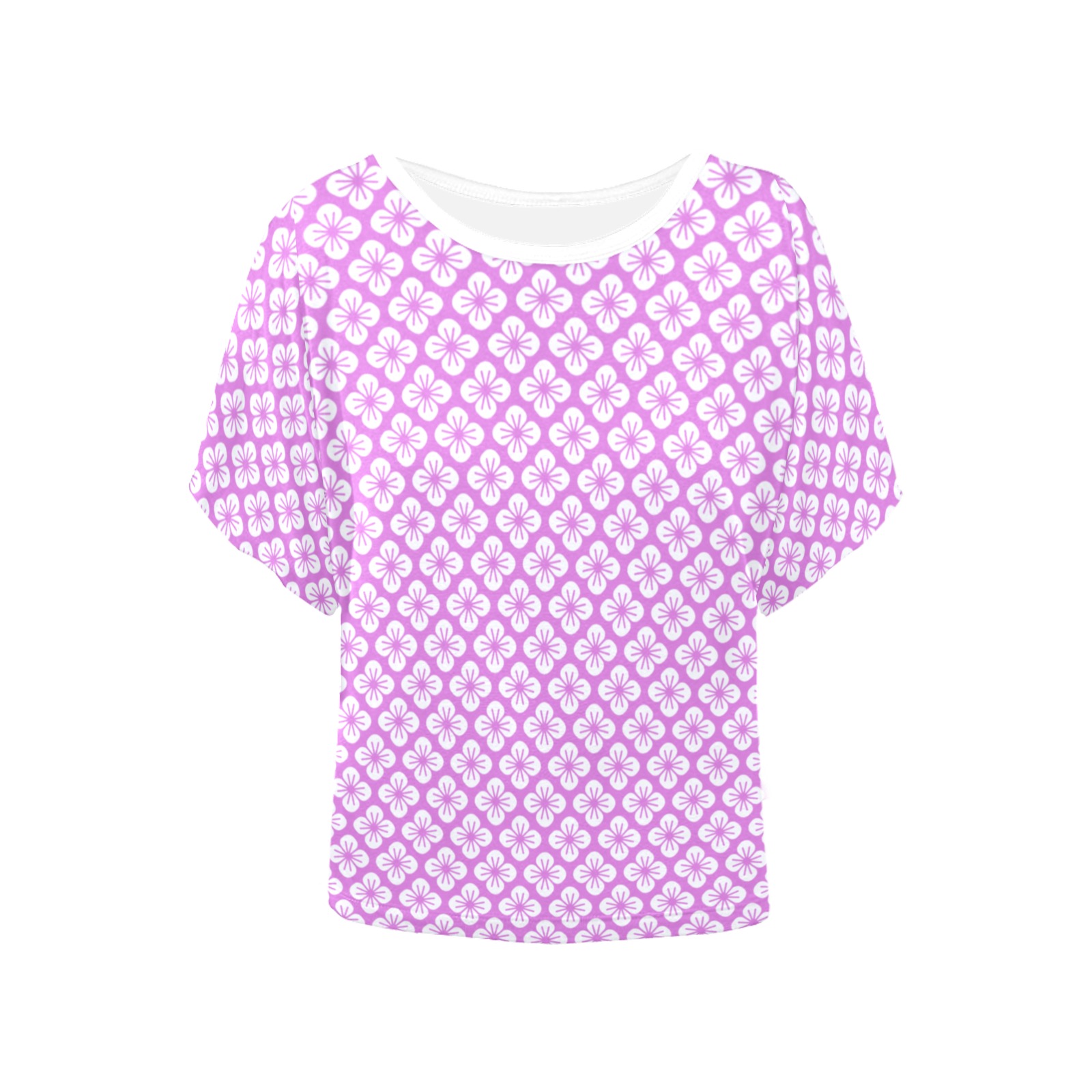 Simple Lavender and White Abstract Floral Women's Batwing-Sleeved Blouse T shirt (Model T44)