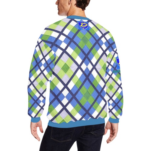 DIONIO Clothing - Argyle Blue, Neon, Dark Blue & Diamond Sweatshirt (Blue D-Shield Logo) Men's Oversized Fleece Crew Sweatshirt (Model H18)