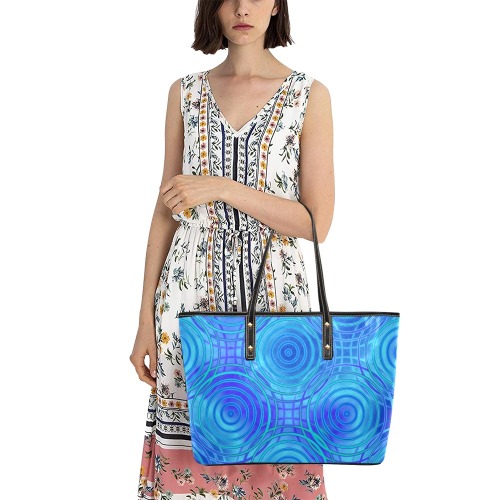 Blue Concentric Circles Chic Leather Tote Bag (Model 1709)