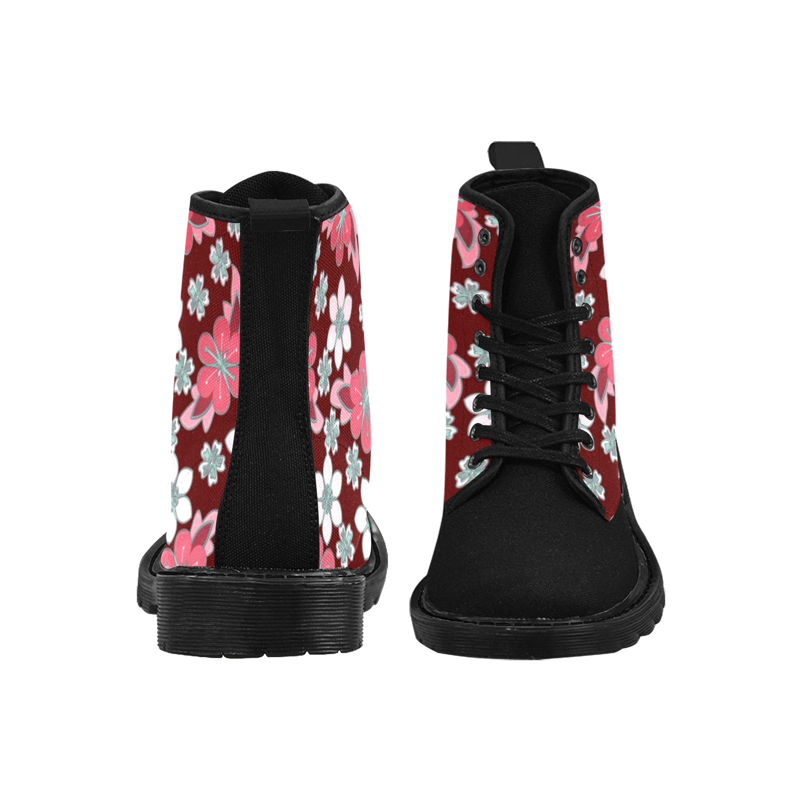 SWEET FLORAL - BLACK TOE Martin Boots for Women (Black) (Model 1203H)