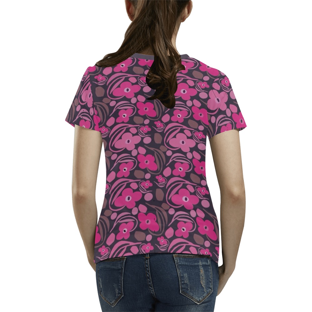 Retro pink floral All Over Print T-Shirt for Women (USA Size) (Model T40)