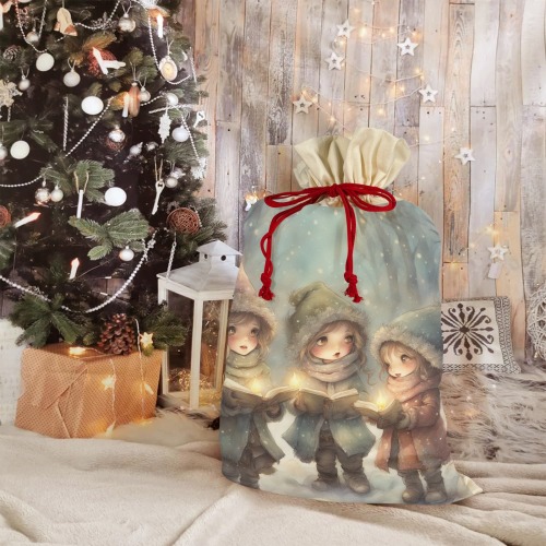 Christmas Carolers 3 Pack Santa Claus Drawstring Bags (One-Sided Printing)