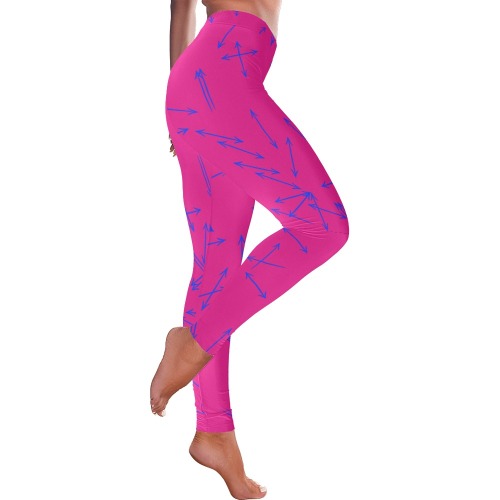 Arrows Every Direction Blue on Pink Women's Low Rise Leggings (Invisible Stitch) (Model L05)