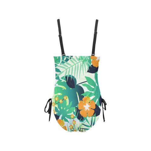 GROOVY FUNK THING FLORAL Drawstring Side One-Piece Swimsuit (Model S14)