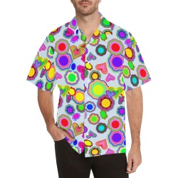 Groovy Hearts and Flowers Blue Hawaiian Shirt (Model T58)