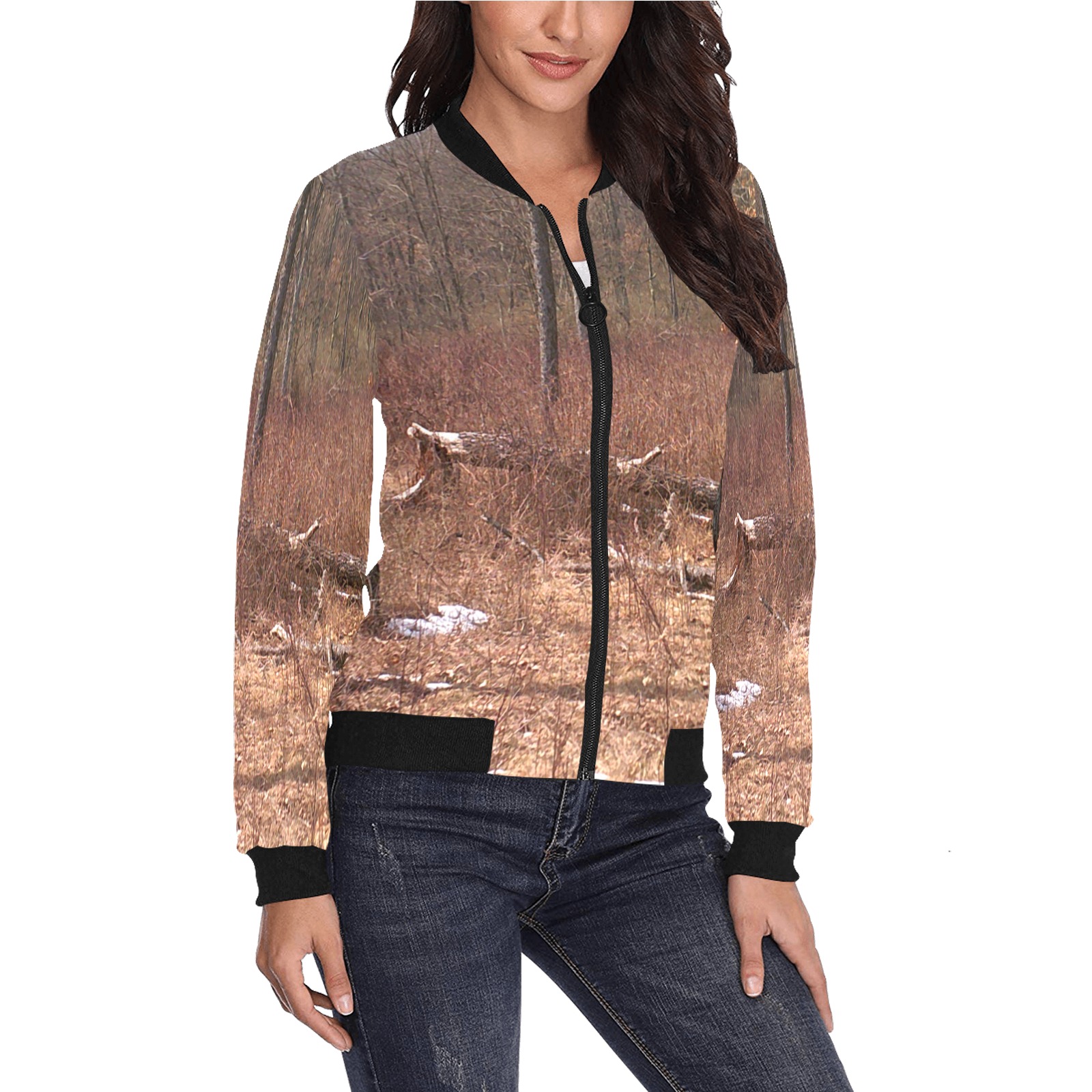 Falling tree in the woods All Over Print Bomber Jacket for Women (Model H36)