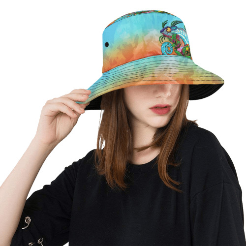 Rainbow Chameleon Unisex Summer Bucket Hat