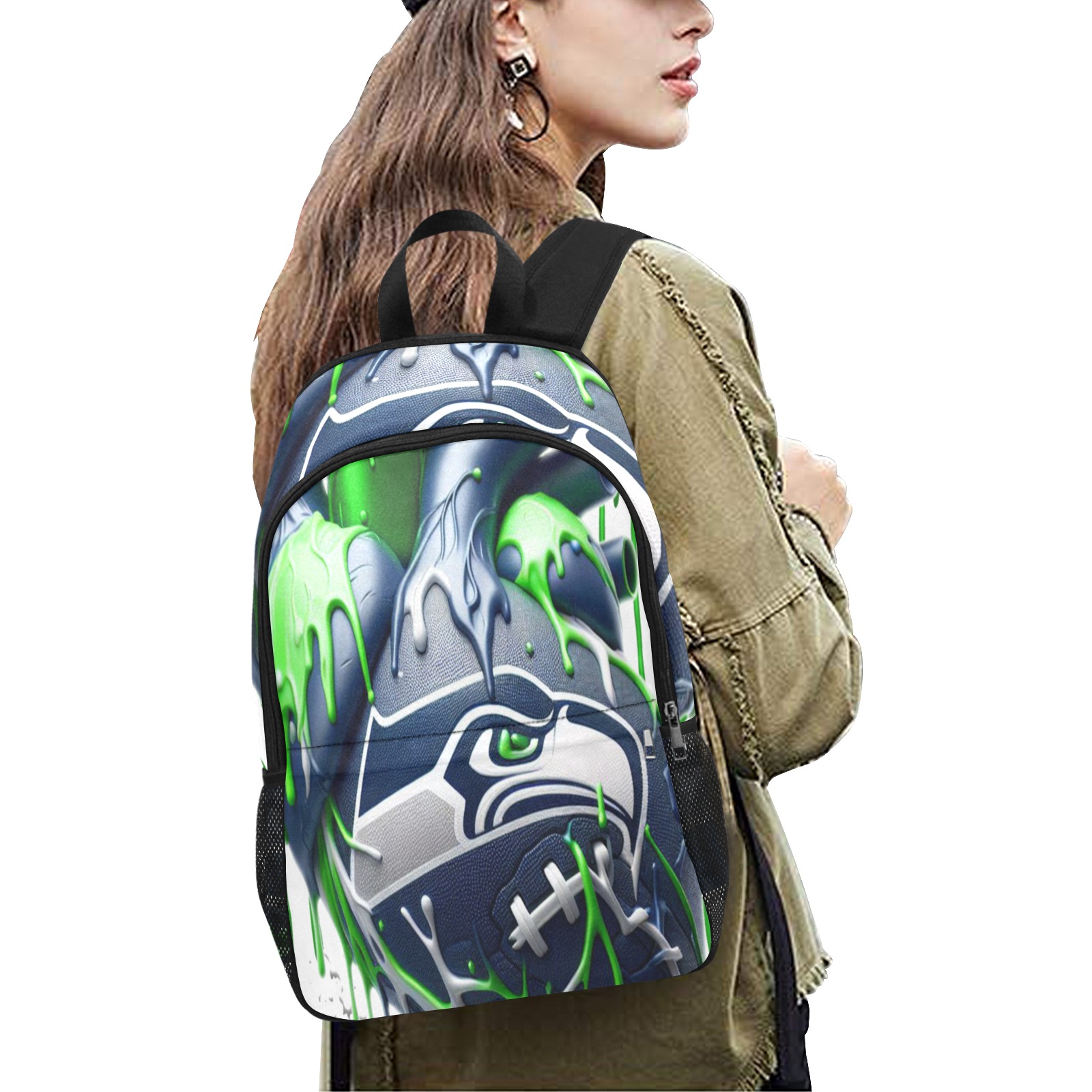 Seattle Seahawks backpack Fabric Backpack with Side Mesh Pockets (Model 1659)