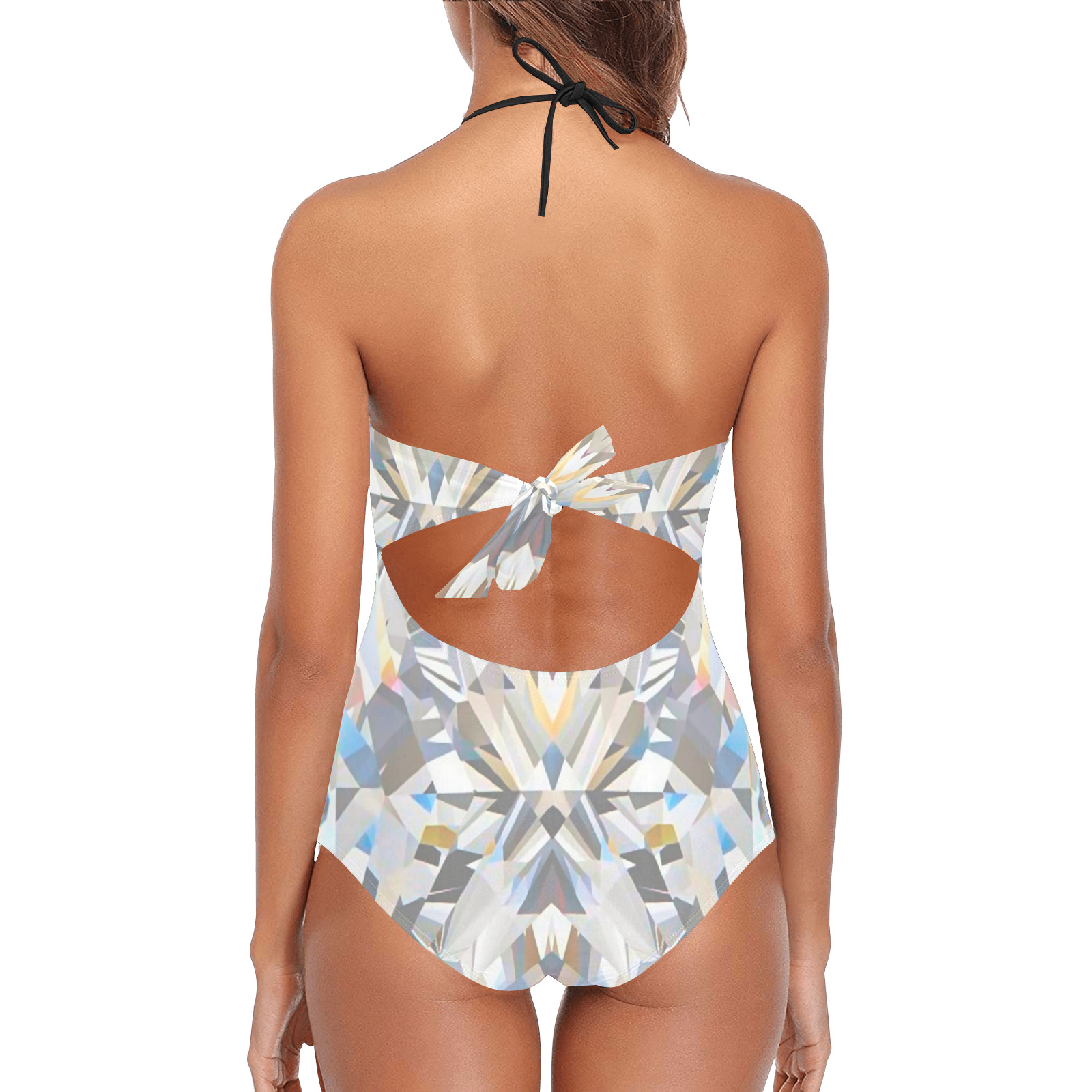 Diamond reflection low poly pattern Lace Band Embossing Swimsuit (Model S15)