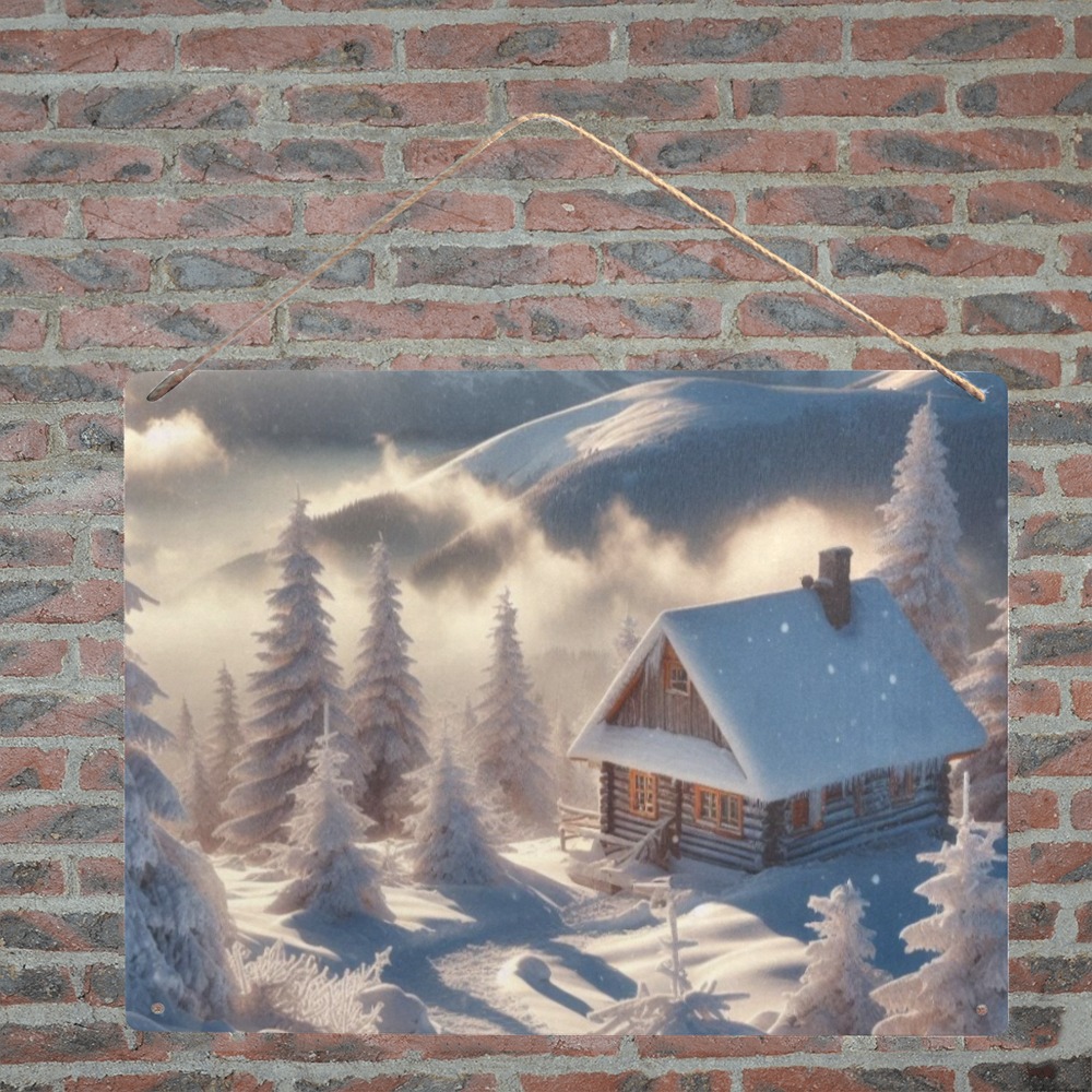 Cabin Scene Metal Sign 12"x8"