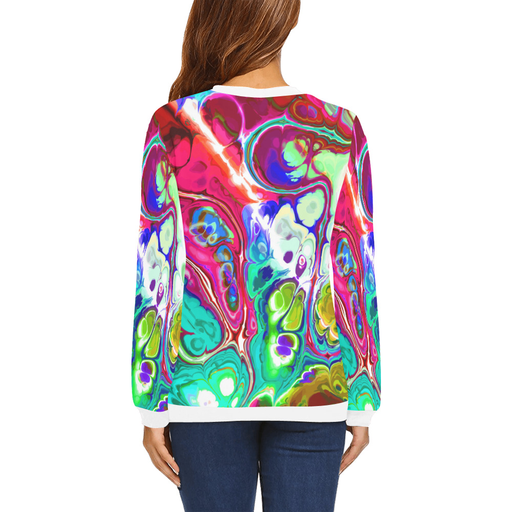Abstract Liquid Marble Pouring Modern Art Texture All Over Print Crewneck Sweatshirt for Women (Model H18)