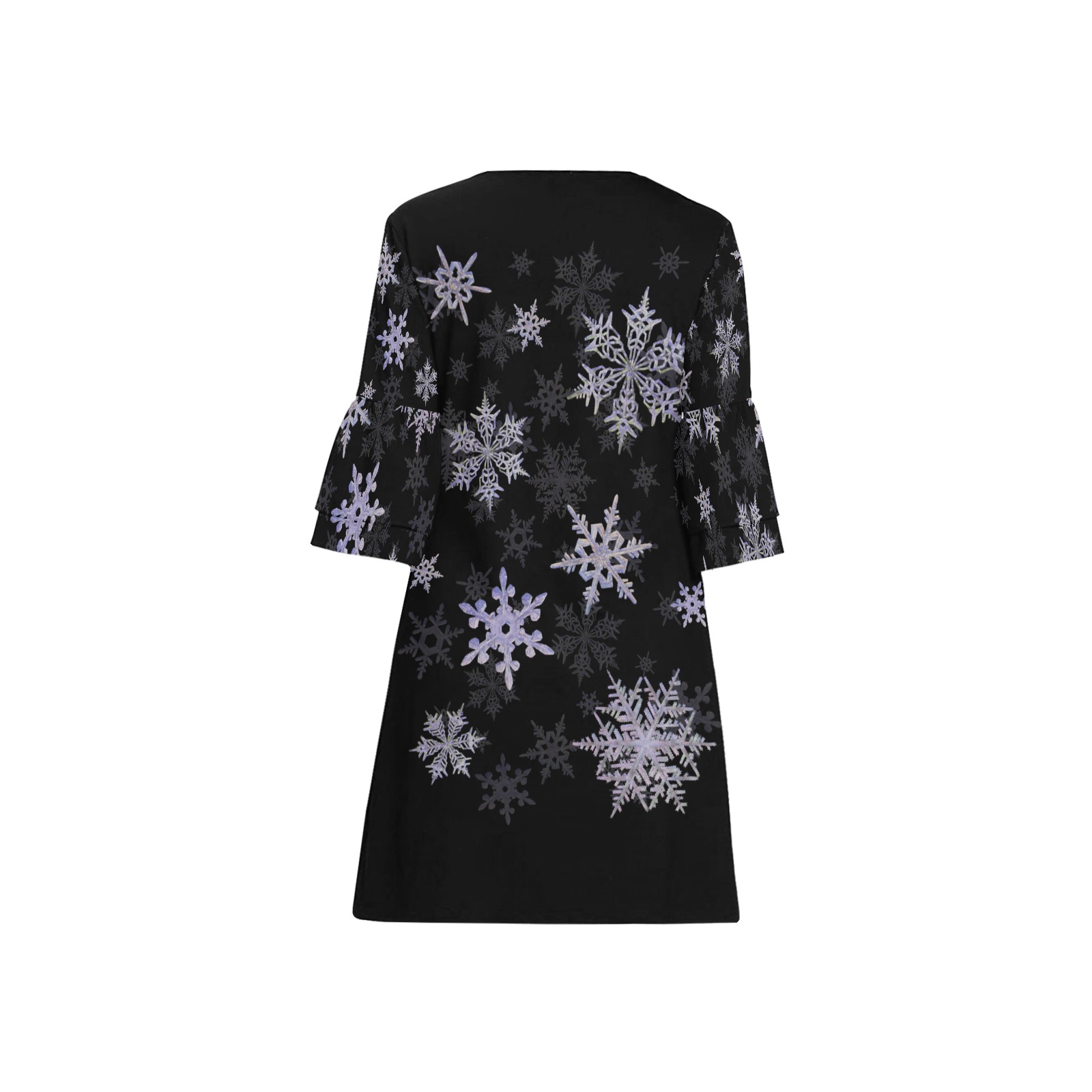 snowflakes redux seamless pattern on black Half Sleeves V-Neck Mini Dress (Model D63)