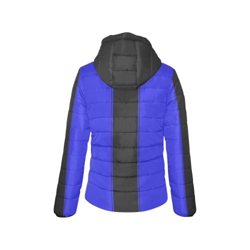 Blue Black Stripe Racing Women's Padded Hooded Jacket (Model H46)
