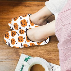 Pumpkins Bats and Stars Women's Non-Slip Cotton Slippers (Model 0602)