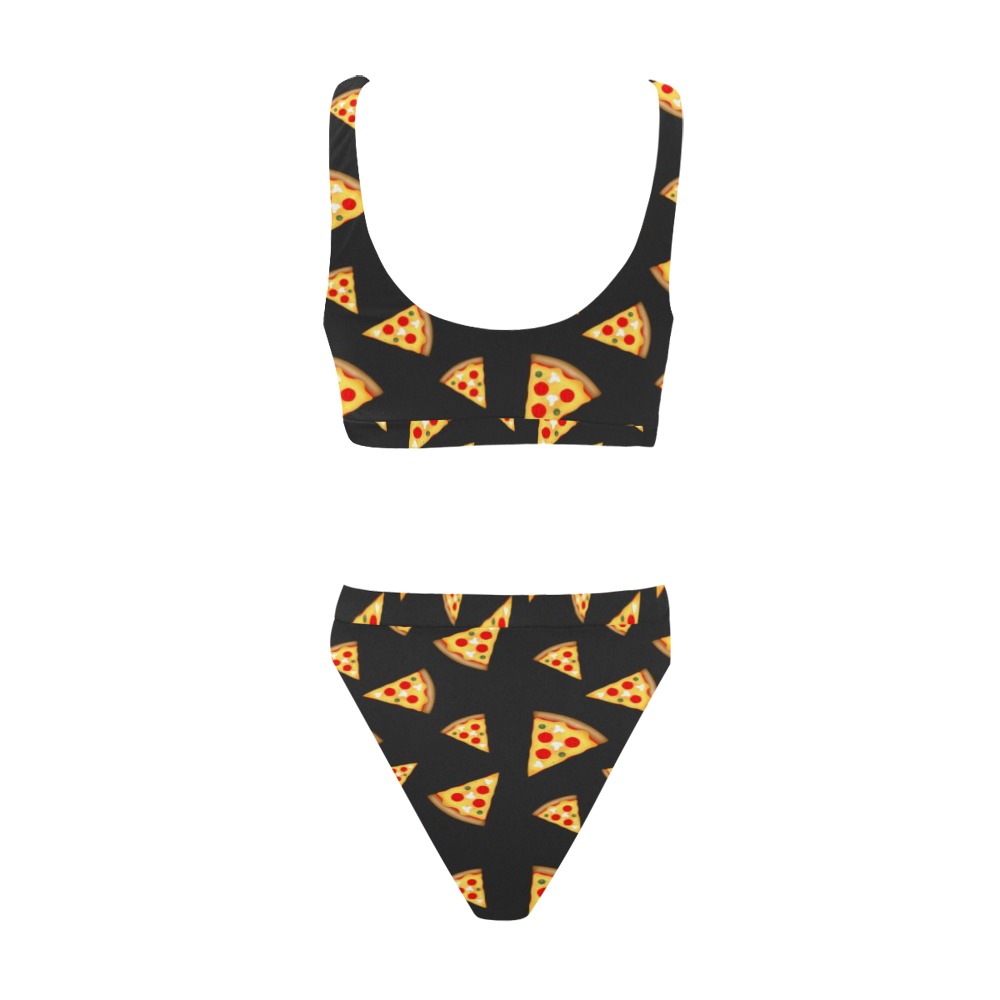 Cool and fun pizza slices dark gray pattern Sport Top & High-Waisted Bikini Swimsuit (Model S07)