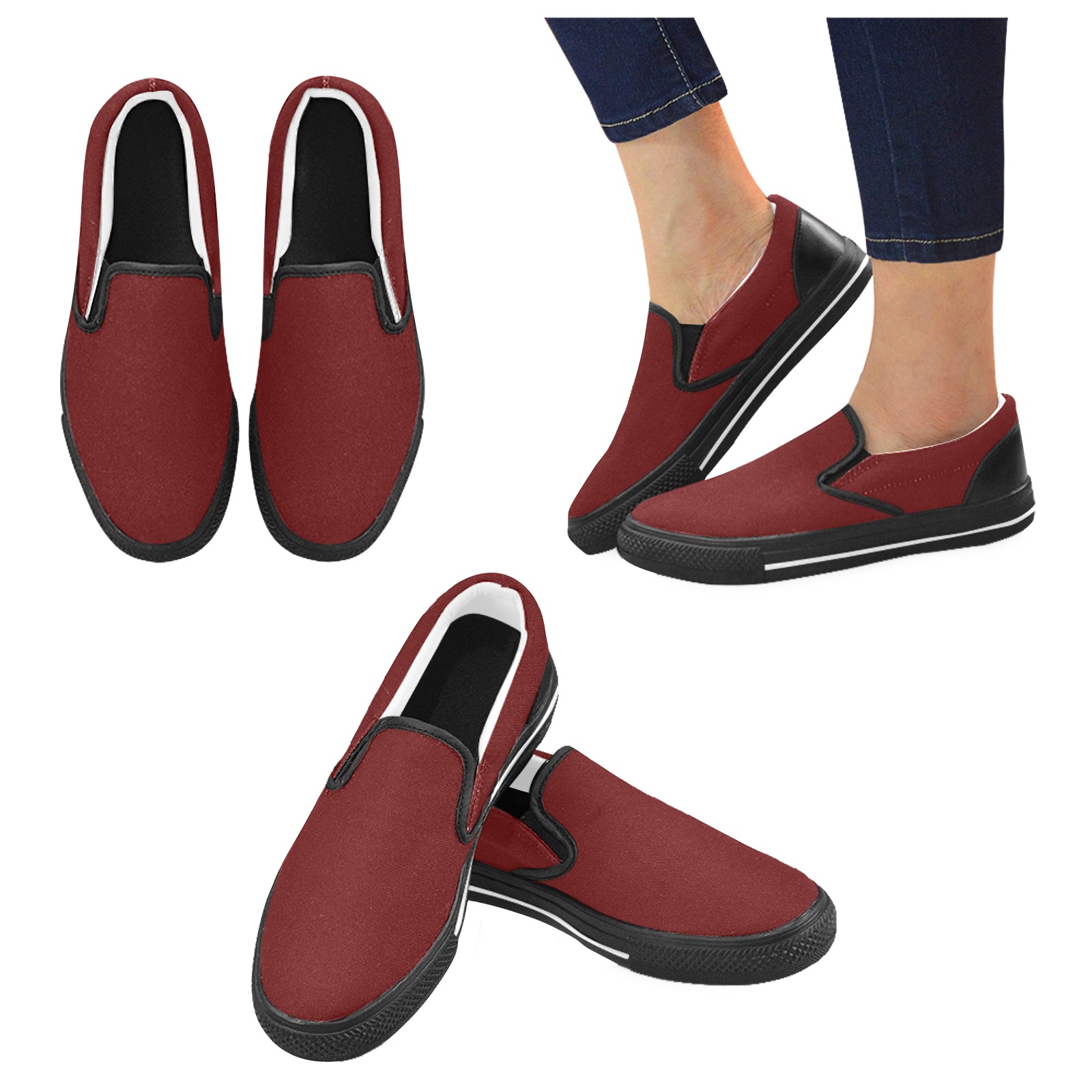 color blood red Men's Slip-on Canvas Shoes (Model 019)