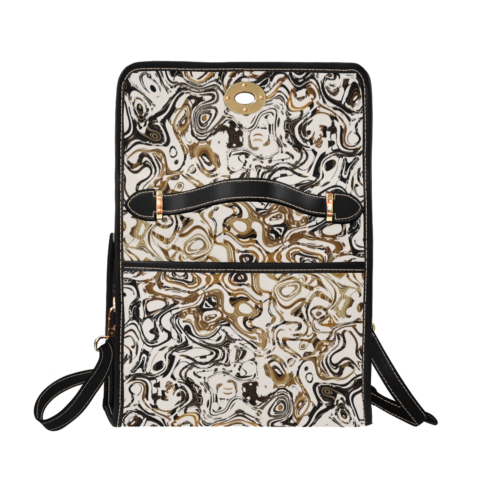 Marble Bronze Waterproof Canvas Bag-Black (All Over Print) (Model 1641)