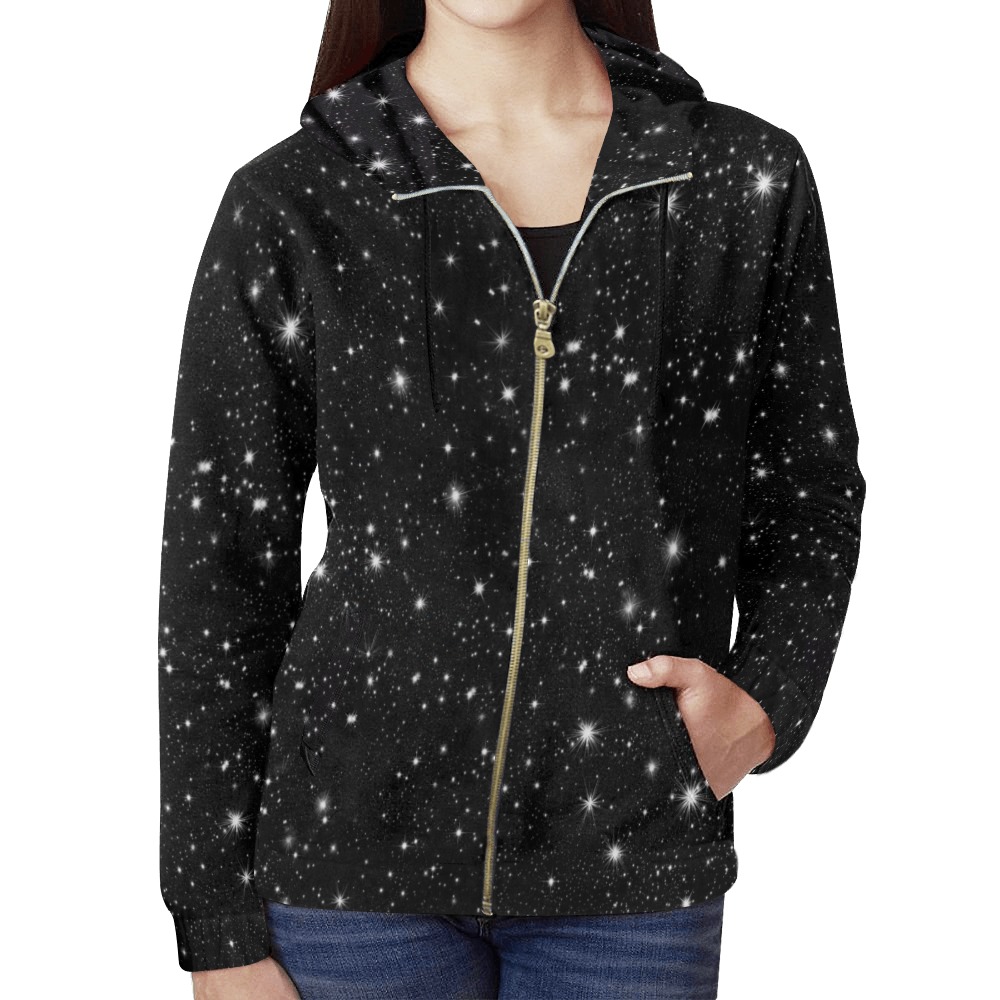 Stars in the Universe All Over Print Full Zip Hoodie for Women (Model H14)
