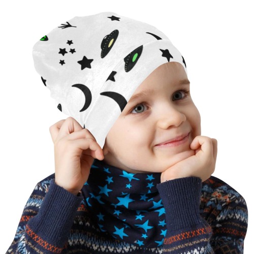 Aliens and Spaceships - White All Over Print Beanie for Kids