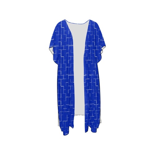 Scratched Royal Blue Mid-Length Side Slits Chiffon Cover Ups (Model H50)