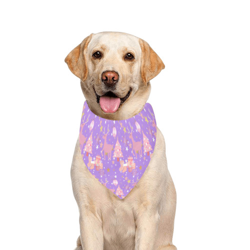 Pink and Purple and Gold Christmas Design Pet Dog Bandana/Large Size