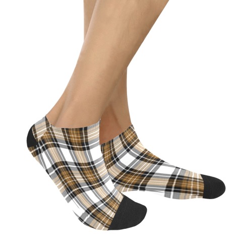 Brown Black Plaid Women's Ankle Socks