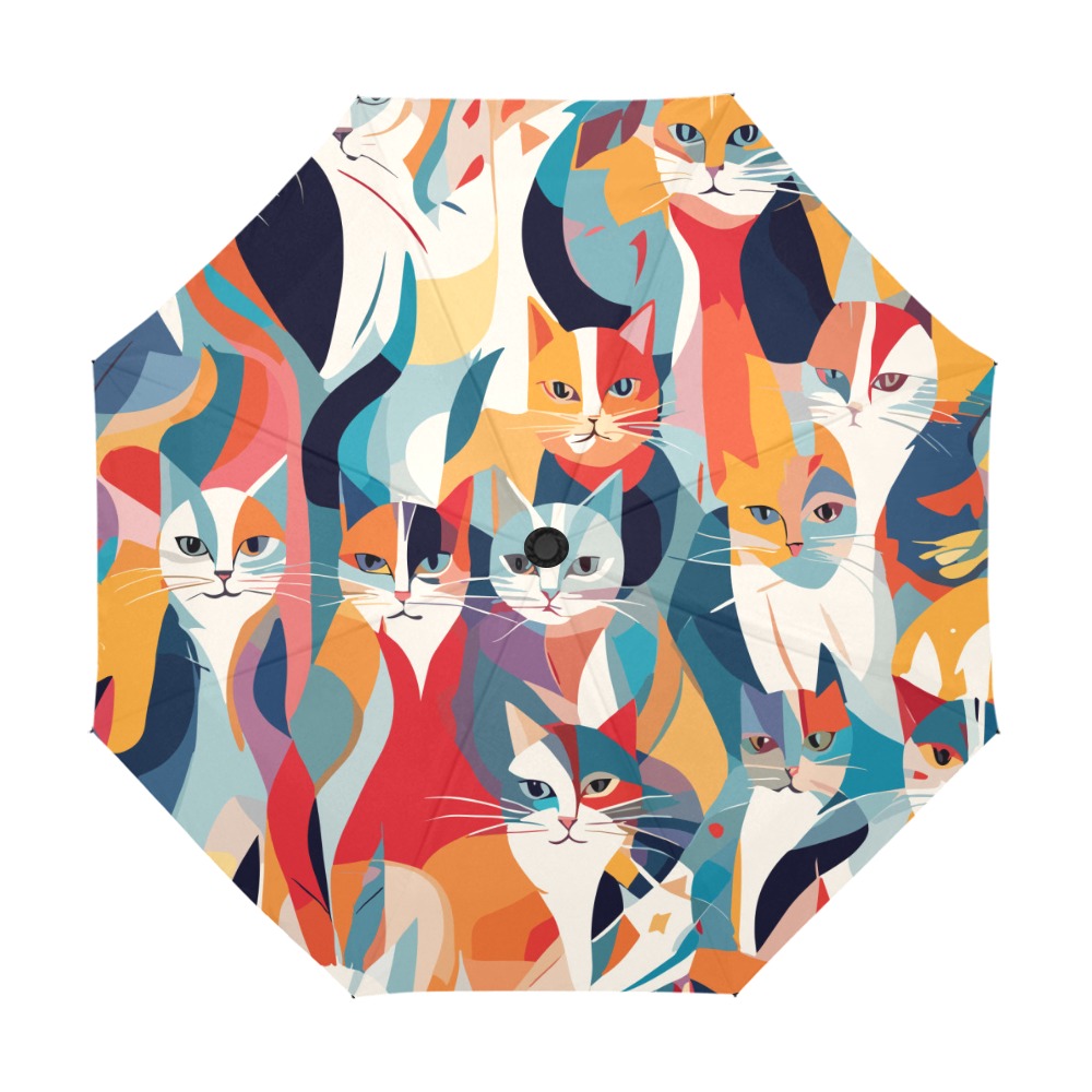 Cute colorful cats. Elegant abstract art. Anti-UV Auto-Foldable Umbrella (U09)