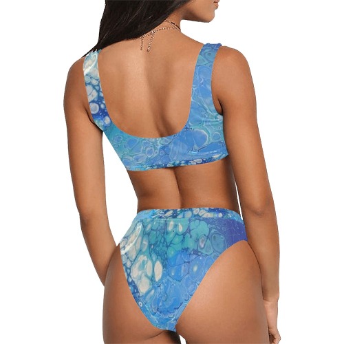 Blue Yoga Sport Top & High-Waisted Bikini Swimsuit (Model S07)