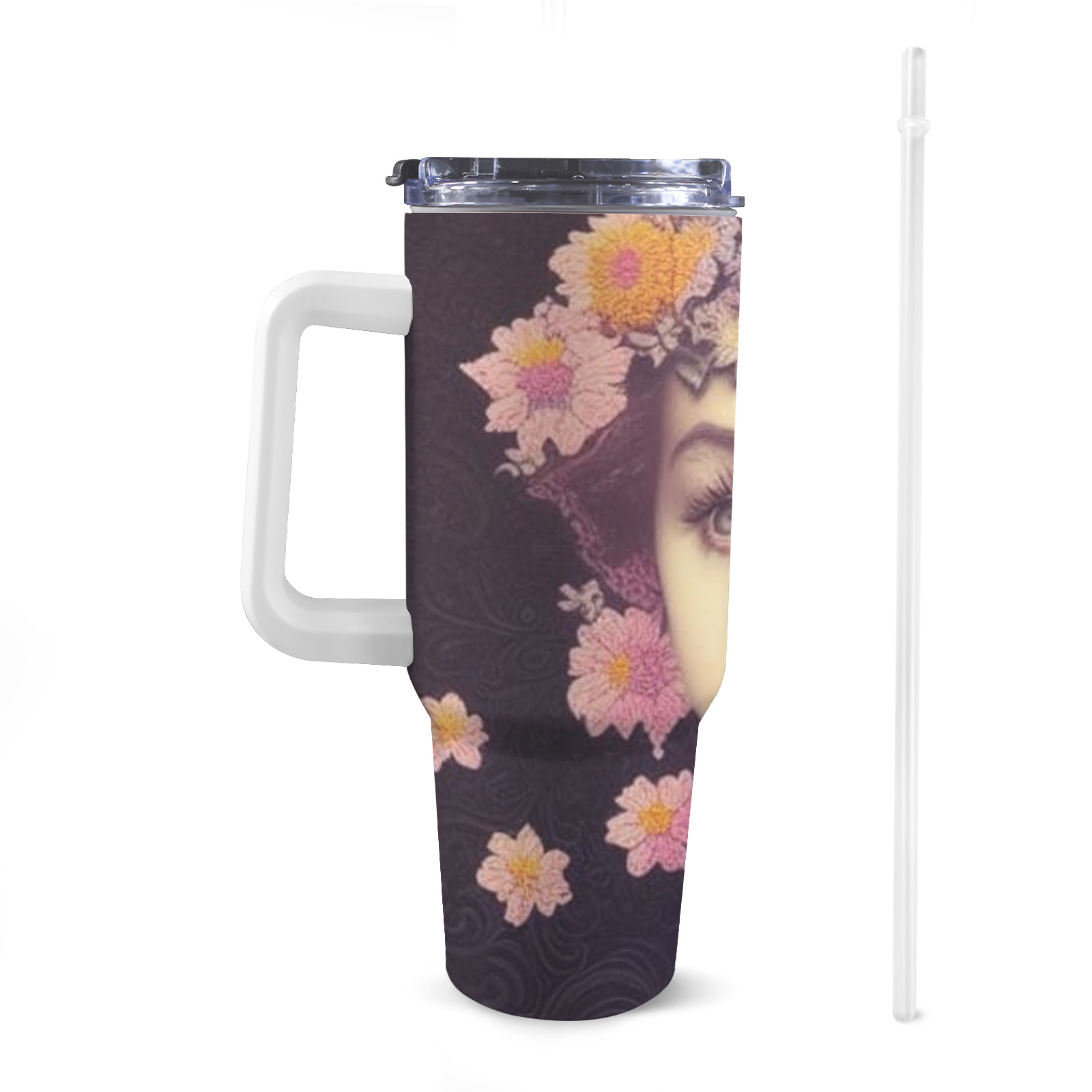 pretty girl with orange pink  knit flowers 6 40oz Tumbler with Handle