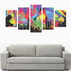 Huge Dino Colorful Paint Splatter City Scape Canvas Print Sets D (No Frame)