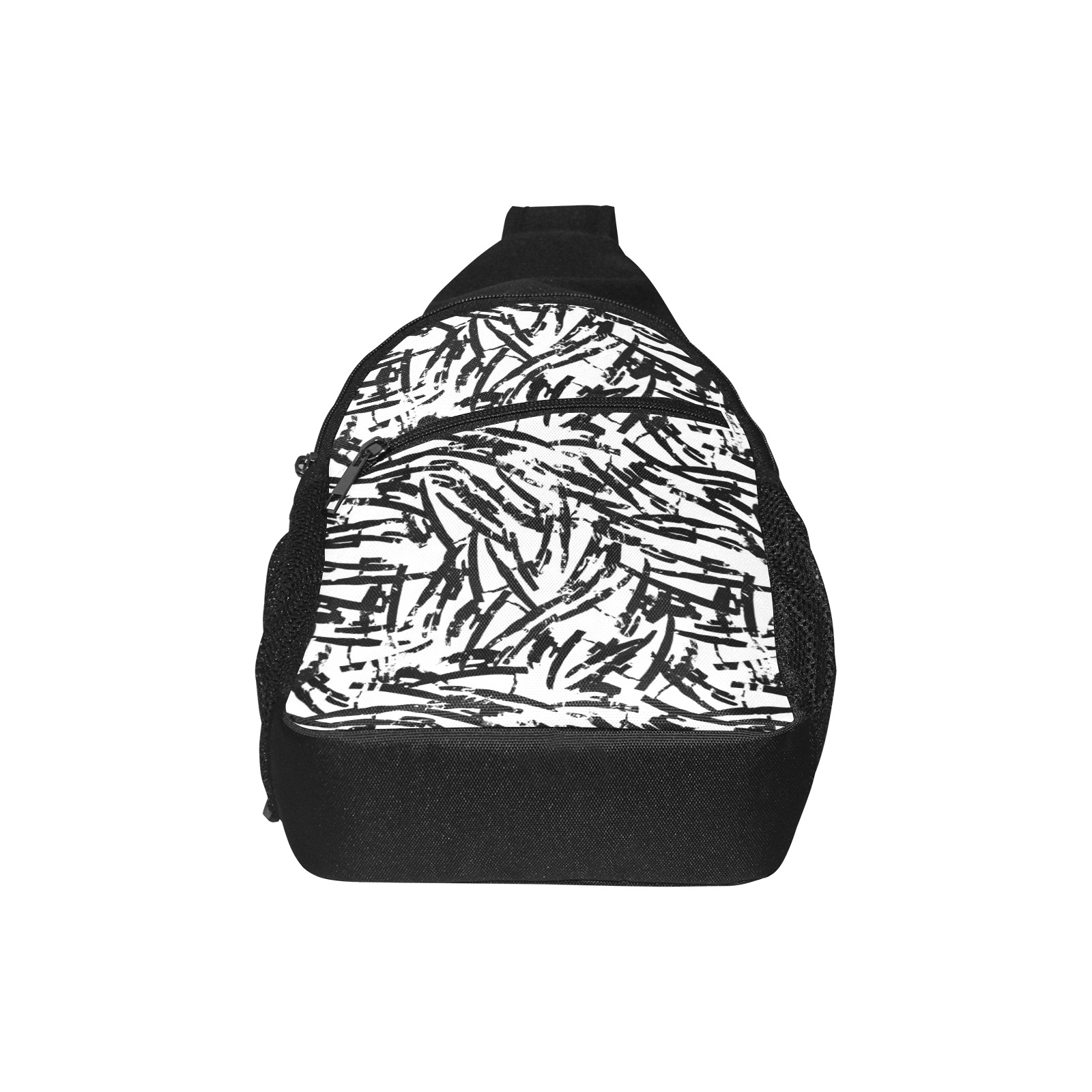 Brush Stroke Black and White Chest Bag-Front Printing (Model 1719)