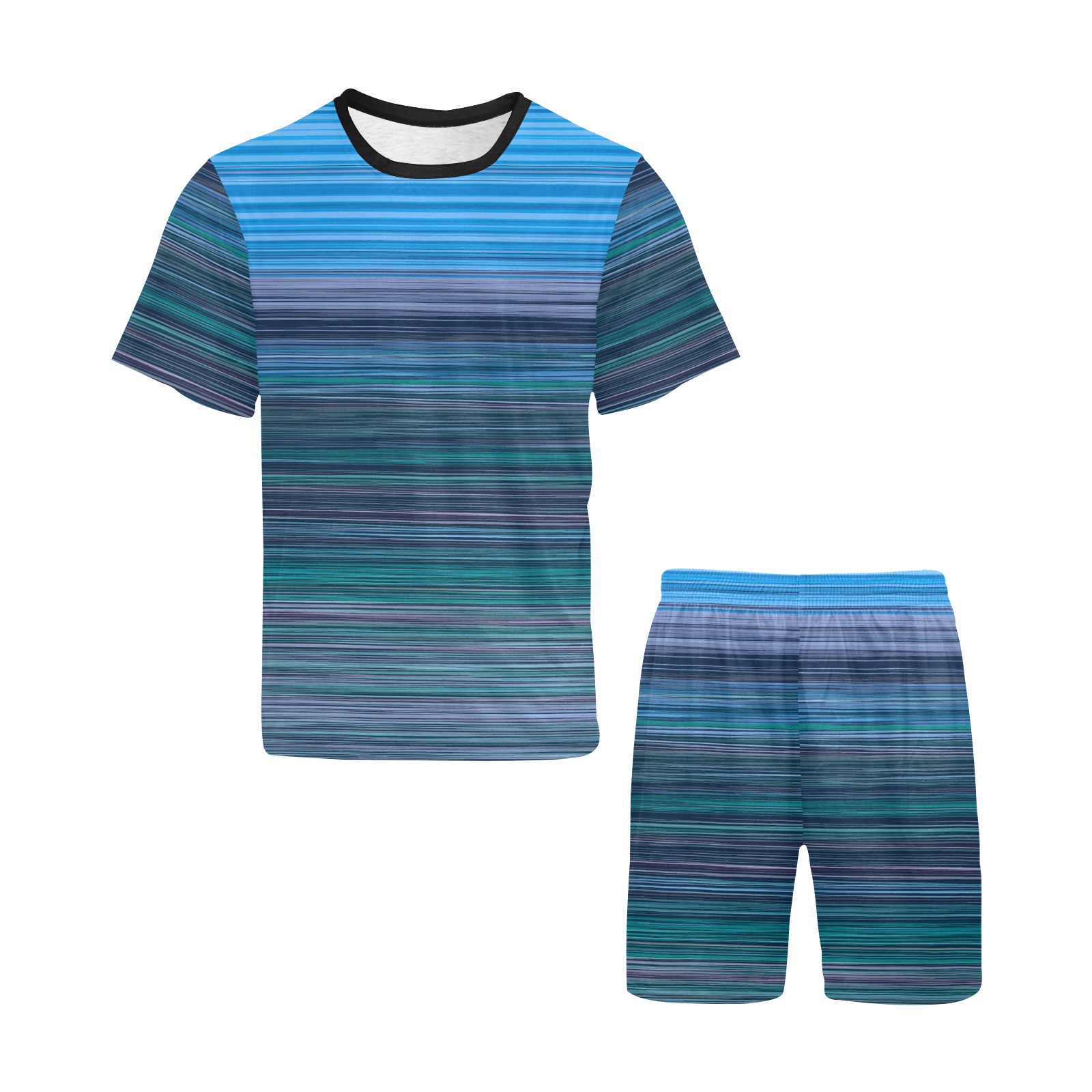 Abstract Blue Horizontal Stripes Men's Short Pajama Set