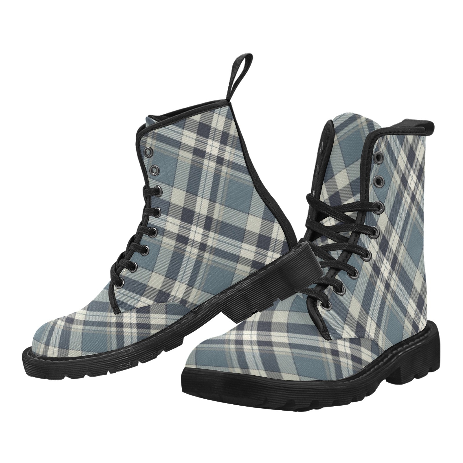 Gray Plaid Martin Boots for Men (Black) (Model 1203H)