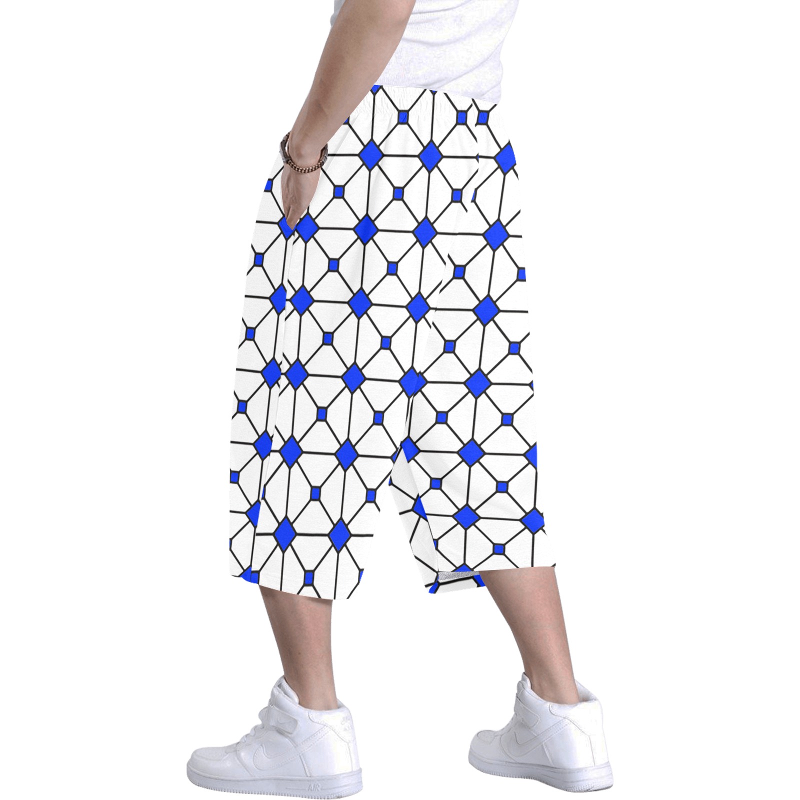 stain glass window shell blu Men's All Over Print Baggy Shorts (Model L37)